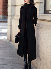Aurohaya Ankle-Length Double-Breasted Coat Women’s Long Lapel Jacket with Pockets